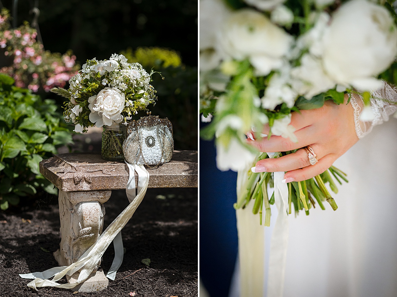 Bride holding bouquet for Parmlee Farm Wedding in Killingworth CT by Jamerlyn Brown Photography