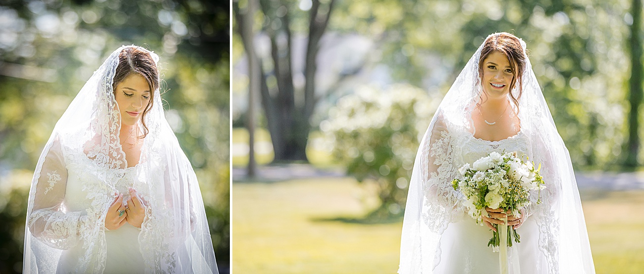 Bride and veil at Parmelee Farm Wedding in Killingworth CT by Jamerlyn Brown Photography