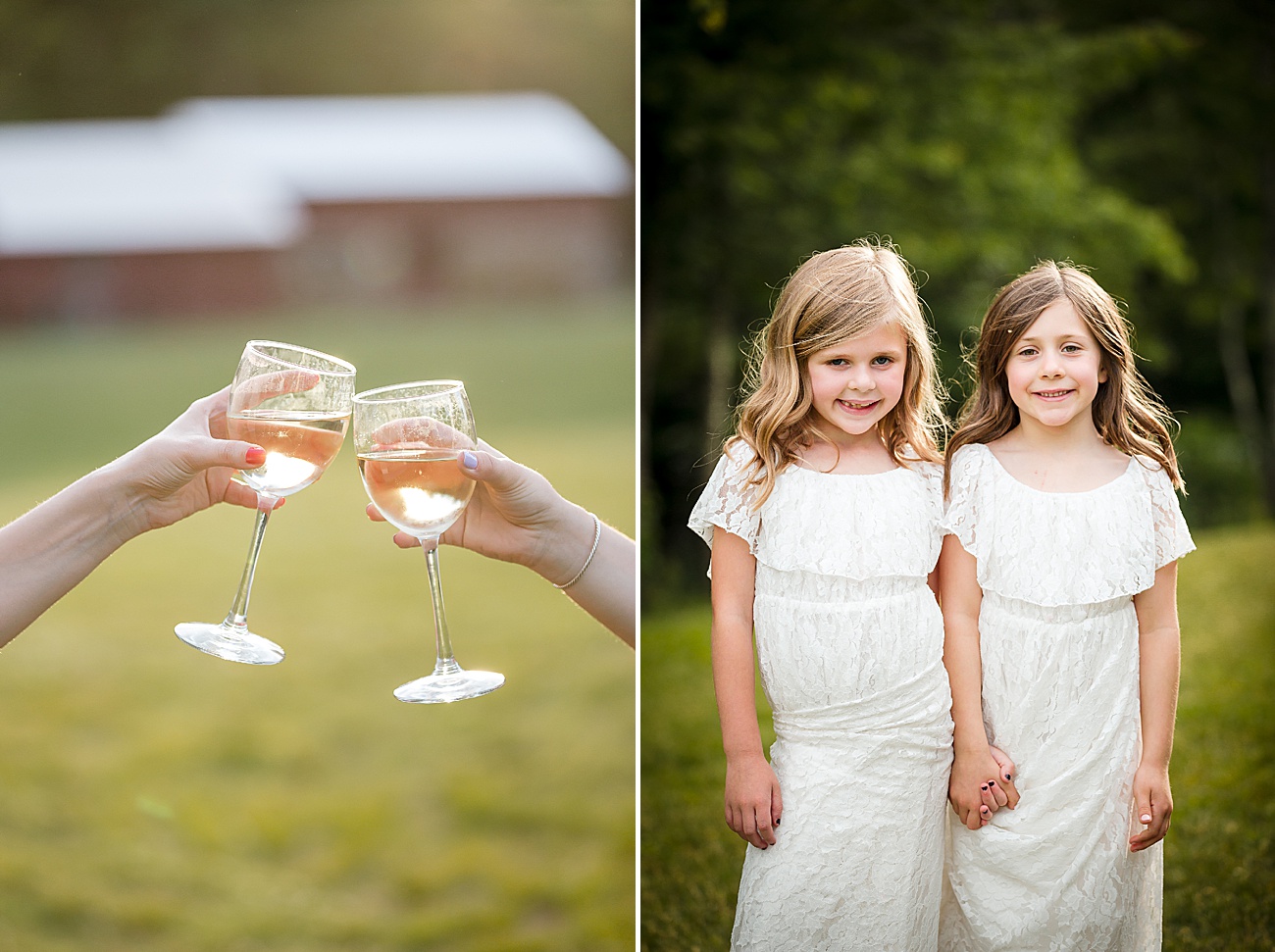 Cocktail hour and flower girls at Parmelee Farm Wedding in Killingworth CT by Jamerlyn Brown Photography