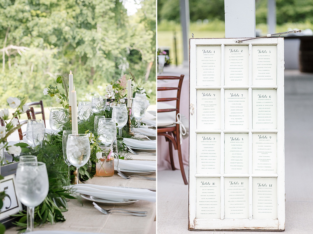 Table and seating chart at Parmelee Farm Wedding in Killingworth CT by Jamerlyn Brown Photography