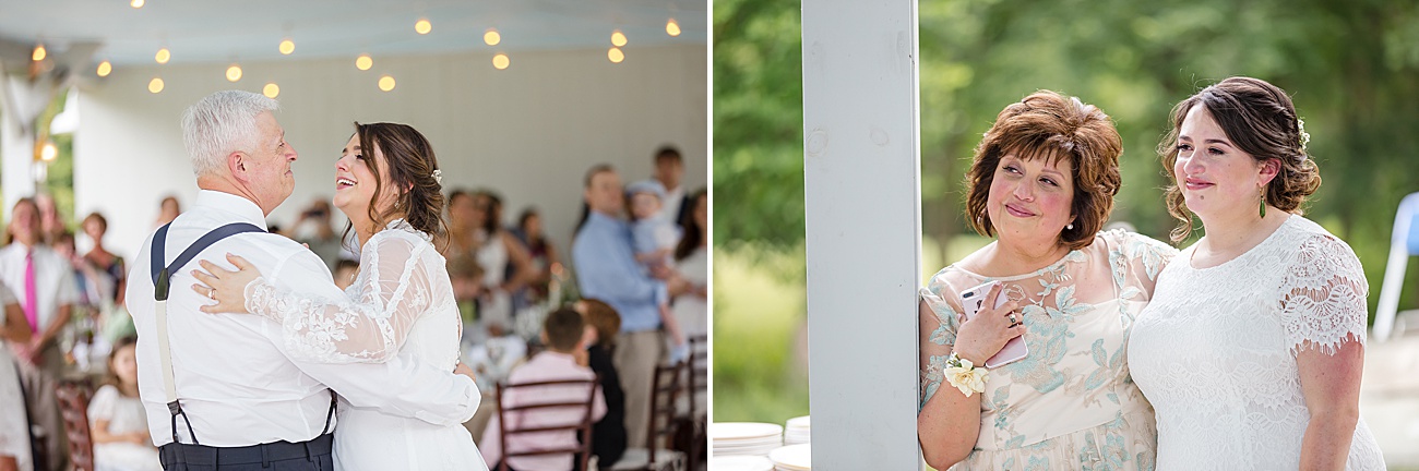 Bride and father of bride dancing at Parmelee Farm Wedding in Killingworth CT by Jamerlyn Brown Photography