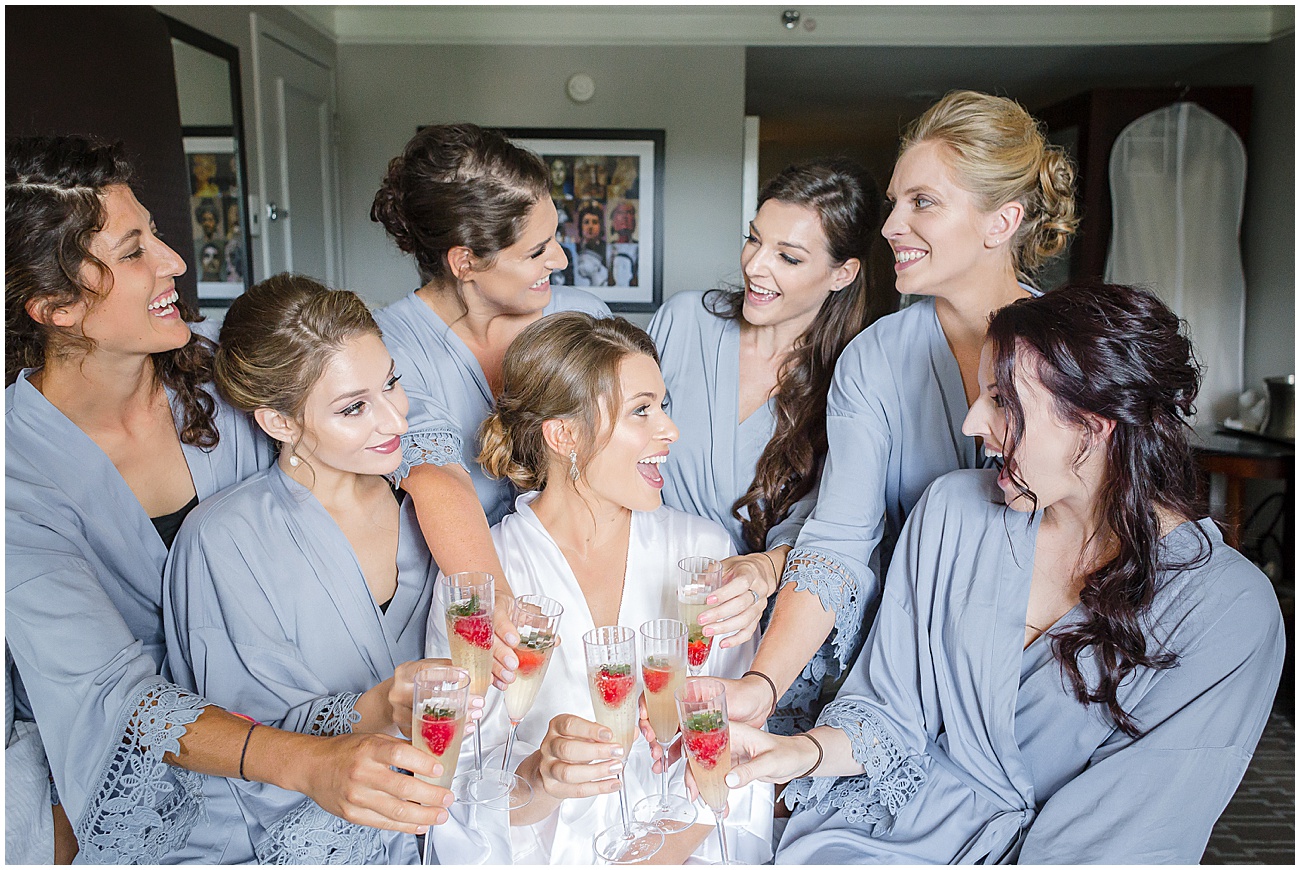 Bridesmaids Toasting at Eolia Mansion Wedding in Waterford CT by Jamerlyn Brown Photography