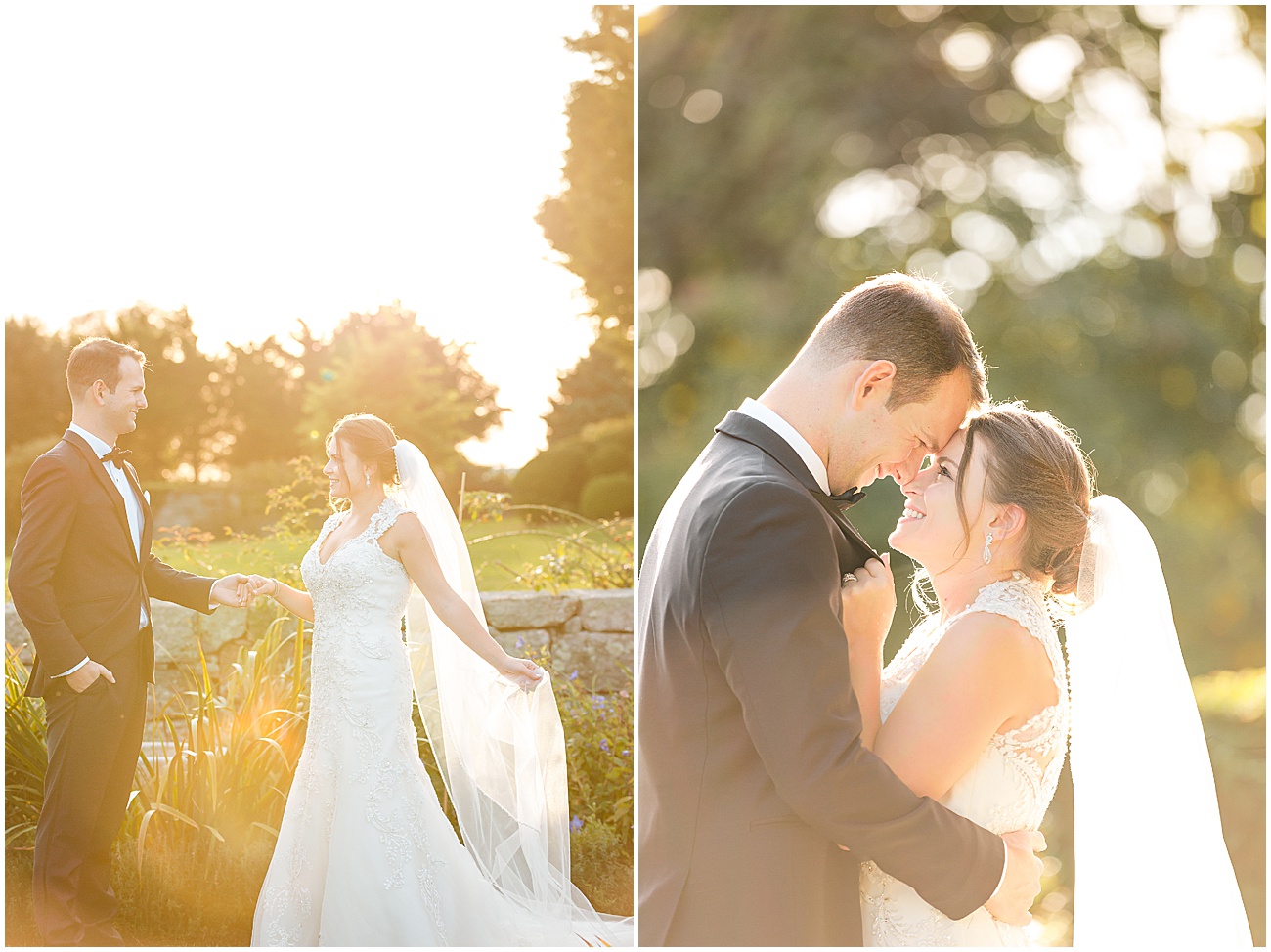 Golden Light Bride and Groom Portrait at Eolia Mansion Wedding in Waterford CT by Jamerlyn Brown Photography