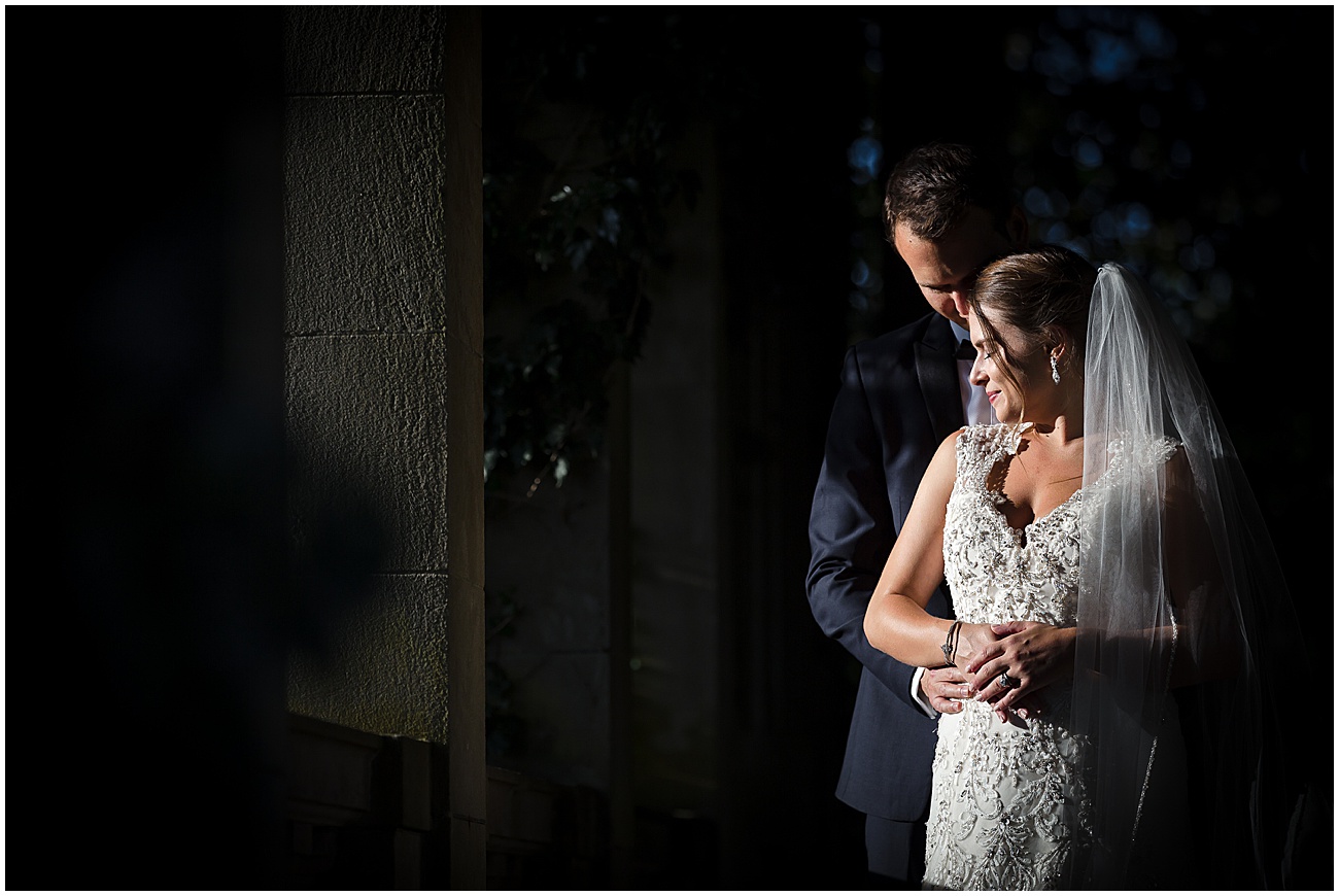 Dramatic Light Portrait at Eolia Mansion Wedding in Waterford CT by Jamerlyn Brown Photography