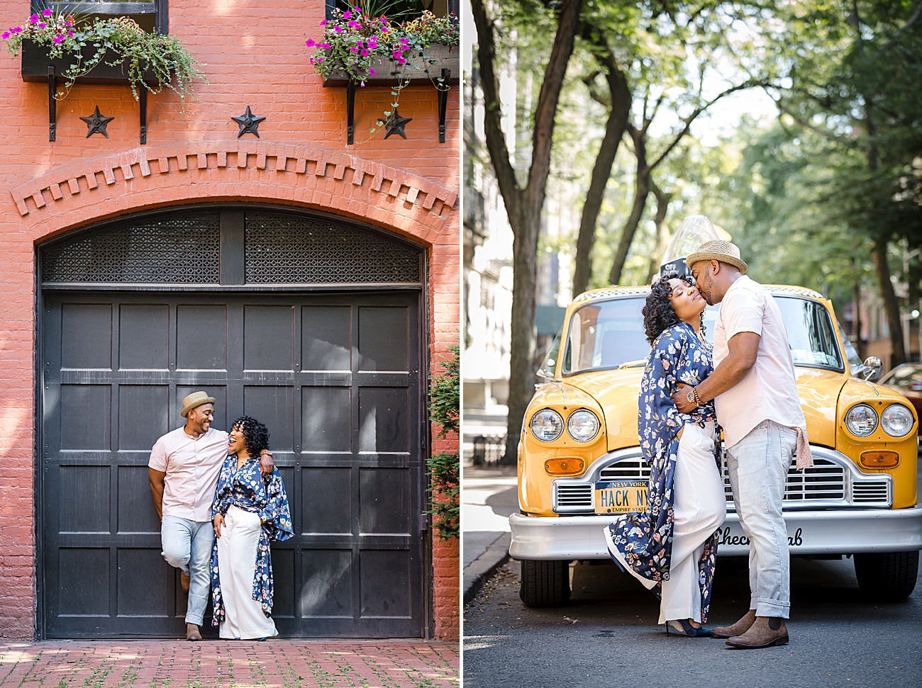 Vintage cab Brooklyn Heights Brooklyn Bride Park Engagement Session in New York City by Jamerlyn Brown Photography