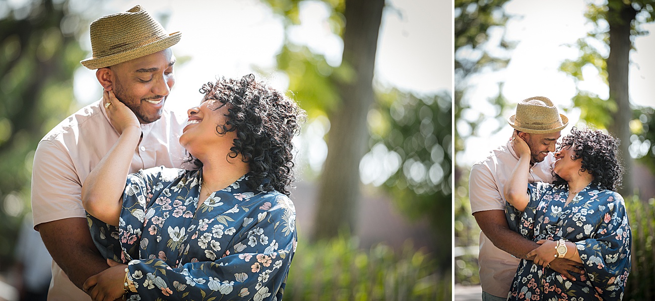 Couple nuzzling during Brooklyn Bride Park Engagement Session in New York City by Jamerlyn Brown Photography