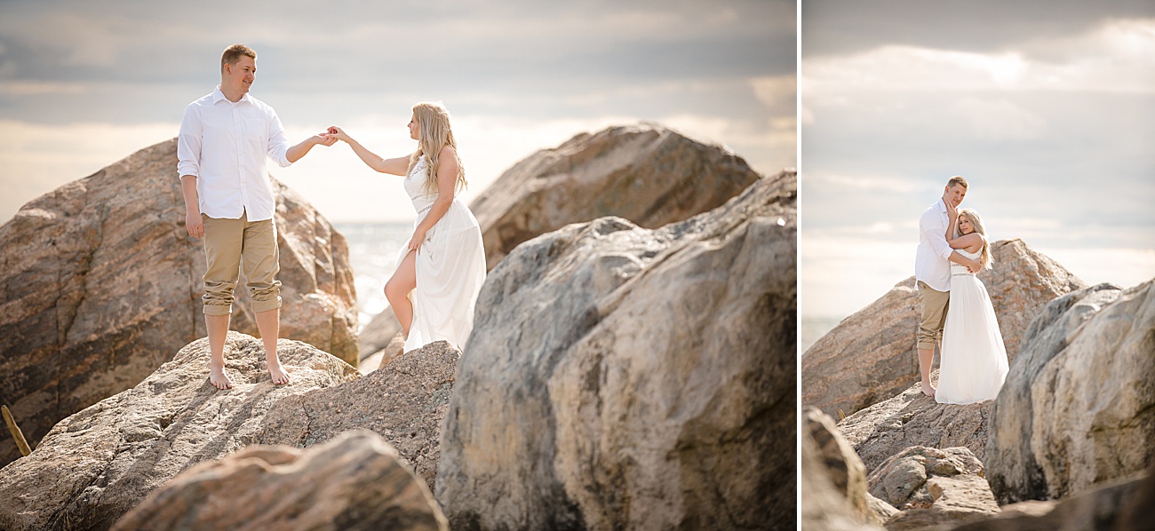 Engagement session on the rocks at Hammonasset Beach by Jamerlyn Brown Photography