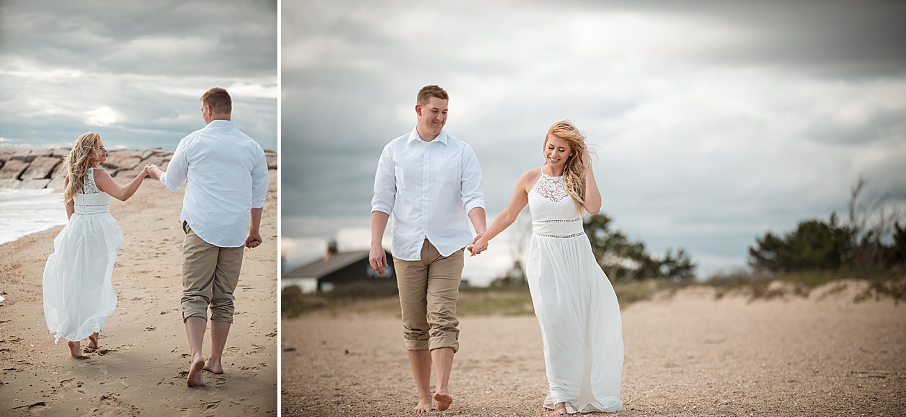 Engagement session walking on Hammonasset Beach by Jamerlyn Brown Photography