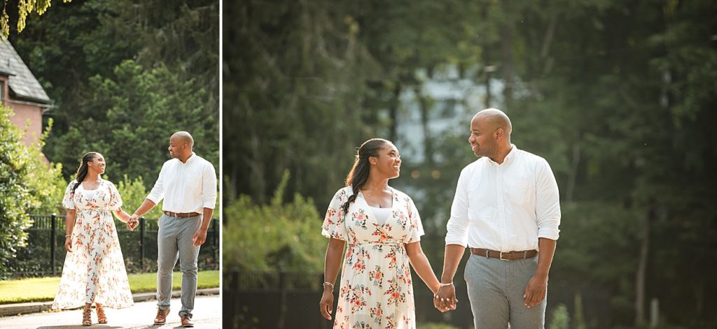 Couple walking Yale University engagement session by Jamerlyn Brown Photography