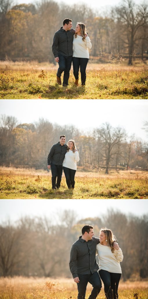 Couple strolling during Waveny Park engagement session by Jamerlyn Brown Photography